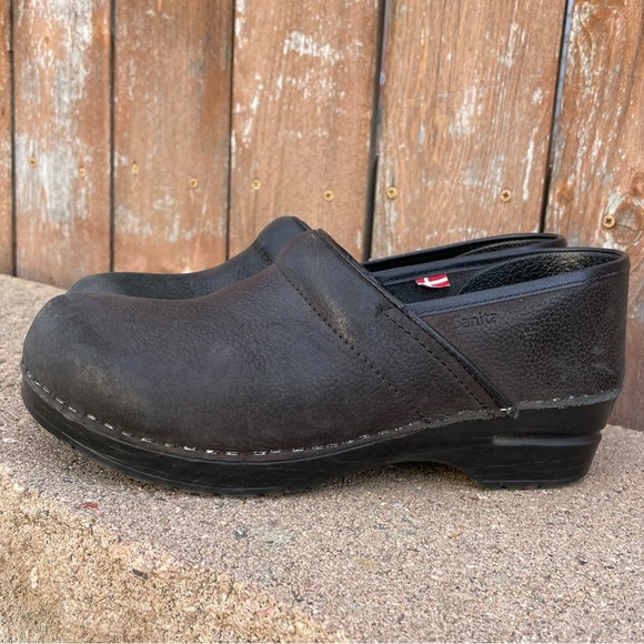 SANITA Women’s Black Pebble Leather Clogs Slip On Size 40 - Picture 1 of 16